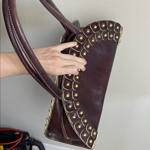 Maxx New York Dark Brown brass Studded Shoulder Bag - Picture 15 of 17